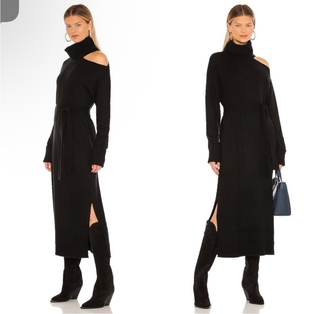 Paige Raundi Shoulder Cut Out Long Sleeve Wool Blend Sweater Dress Black Size M